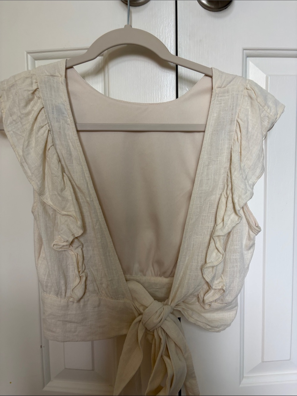 Cream Ruffle Backless Tie Top - Picture 2 of 3